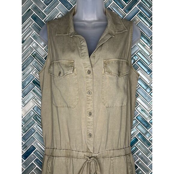 WOMENS BELLA DAHL LIGHT OLINE GREEN SLEEVELESS COLLARED UTILITY ROMPER TENCEL M - Picture 3 of 12